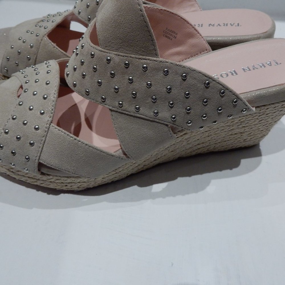 Taryn Rose "Karena" Muted Gold Studded Espadrille Wedges in 8 1/2M (New)